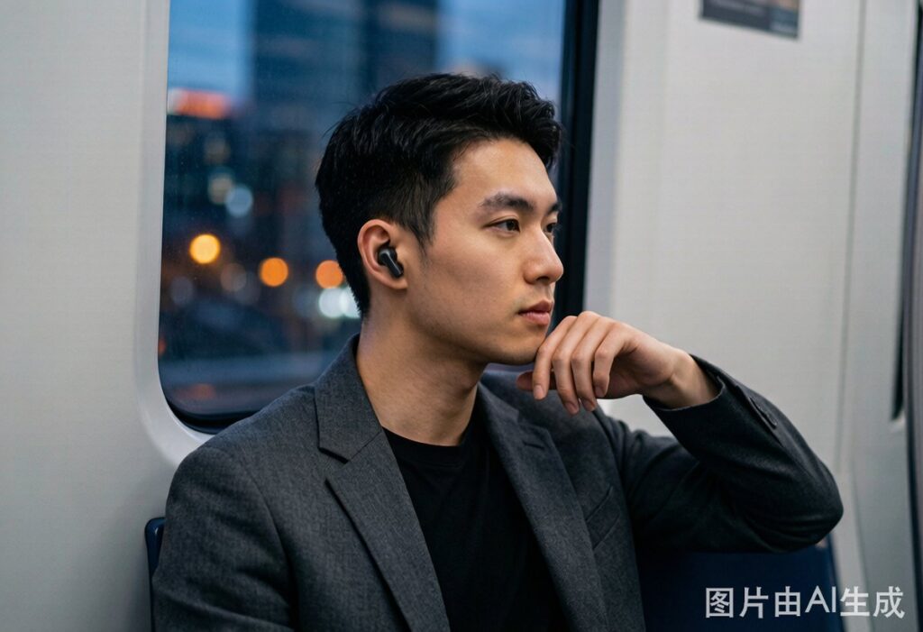 $15.99 for Noise Cancelling Earbuds That Actually Work? I Was Skeptical Too. Person wearing noise cancelling earbuds on commute