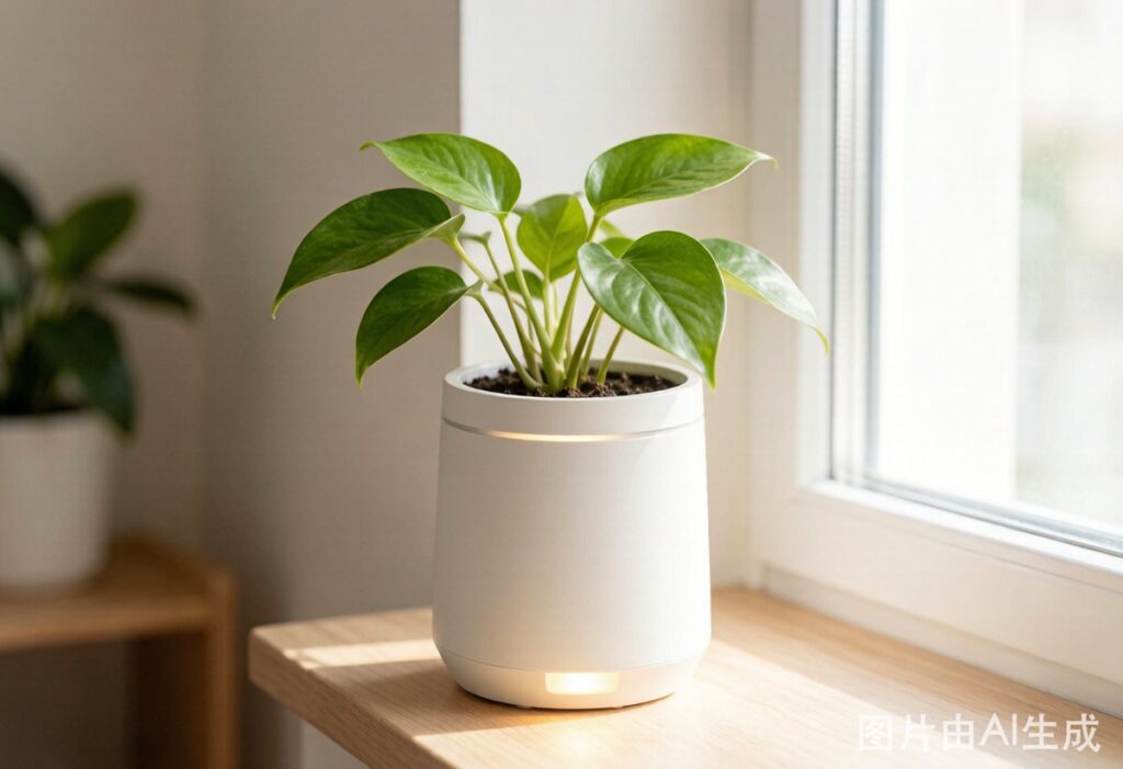 I Killed Every Houseplant I Owned — Until This $19.99 Smart Pot Changed Everything Smart plant pot with LED grow light on windowsill